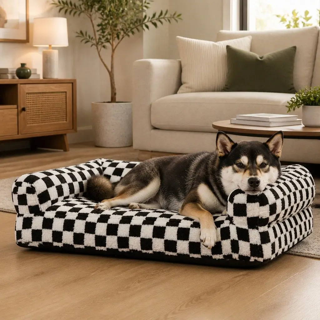 Orthopedic Dog Bed Memory Foam Pet Mattress Mat Calming Sofa Style Washable