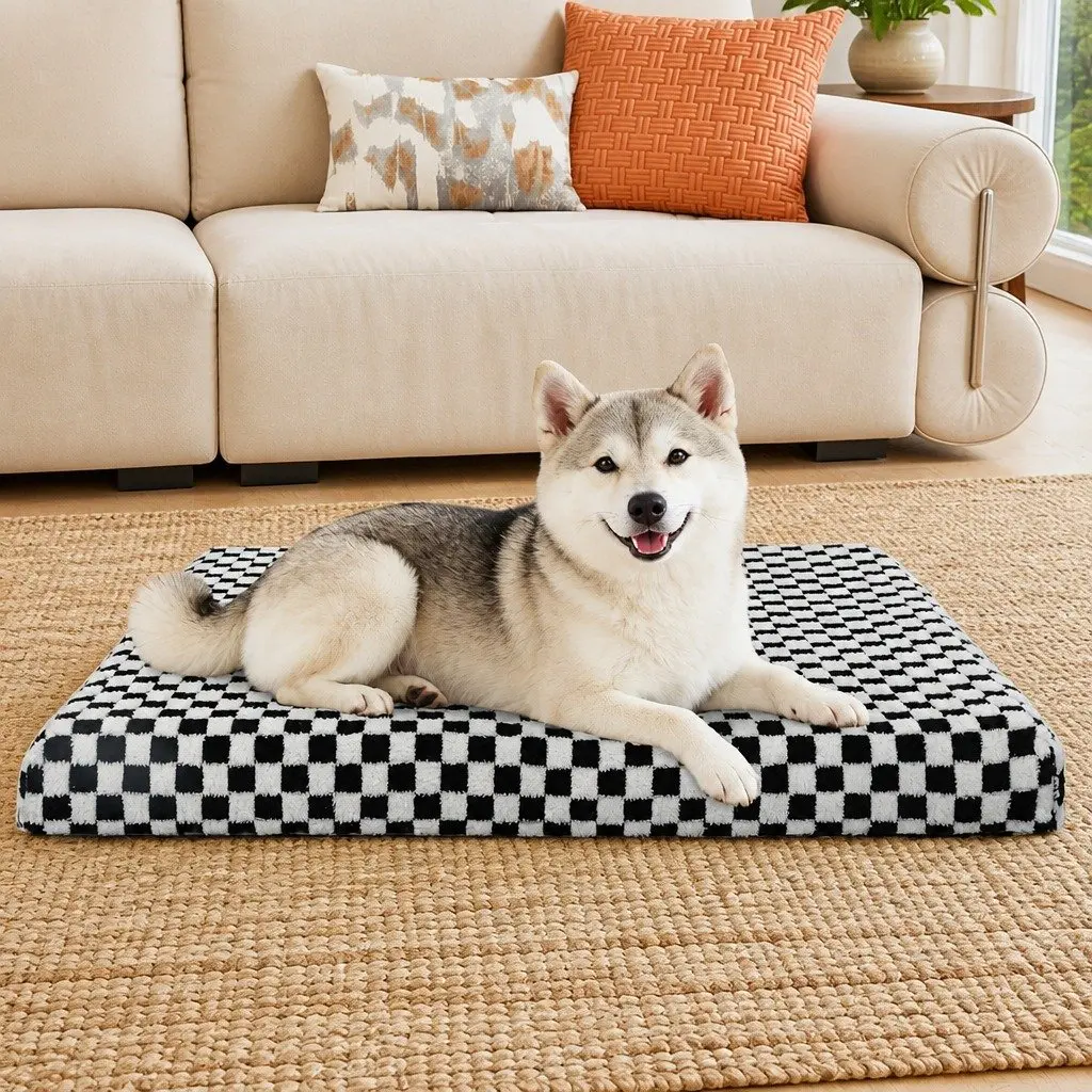 Orthopedic Dog Bed Memory Foam Waterproof Sherpa 90cm x 60cm x 11cm