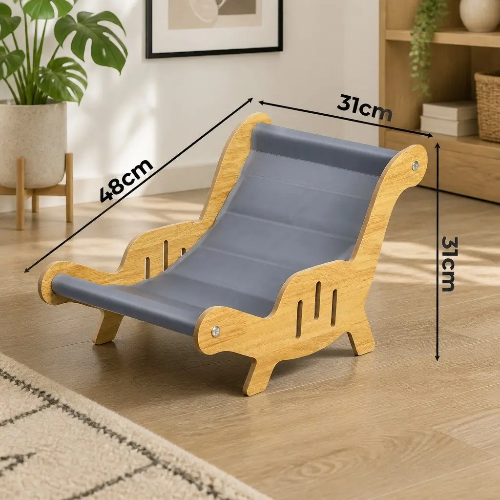Cat Cooling Bed L-Shaped Gel Sofa Lounger Indoor Grey Wood