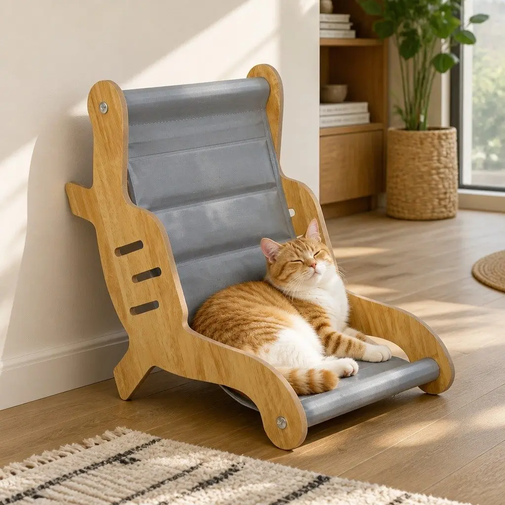 Cat Cooling Bed L-Shaped Gel Sofa Lounger Indoor Grey Wood