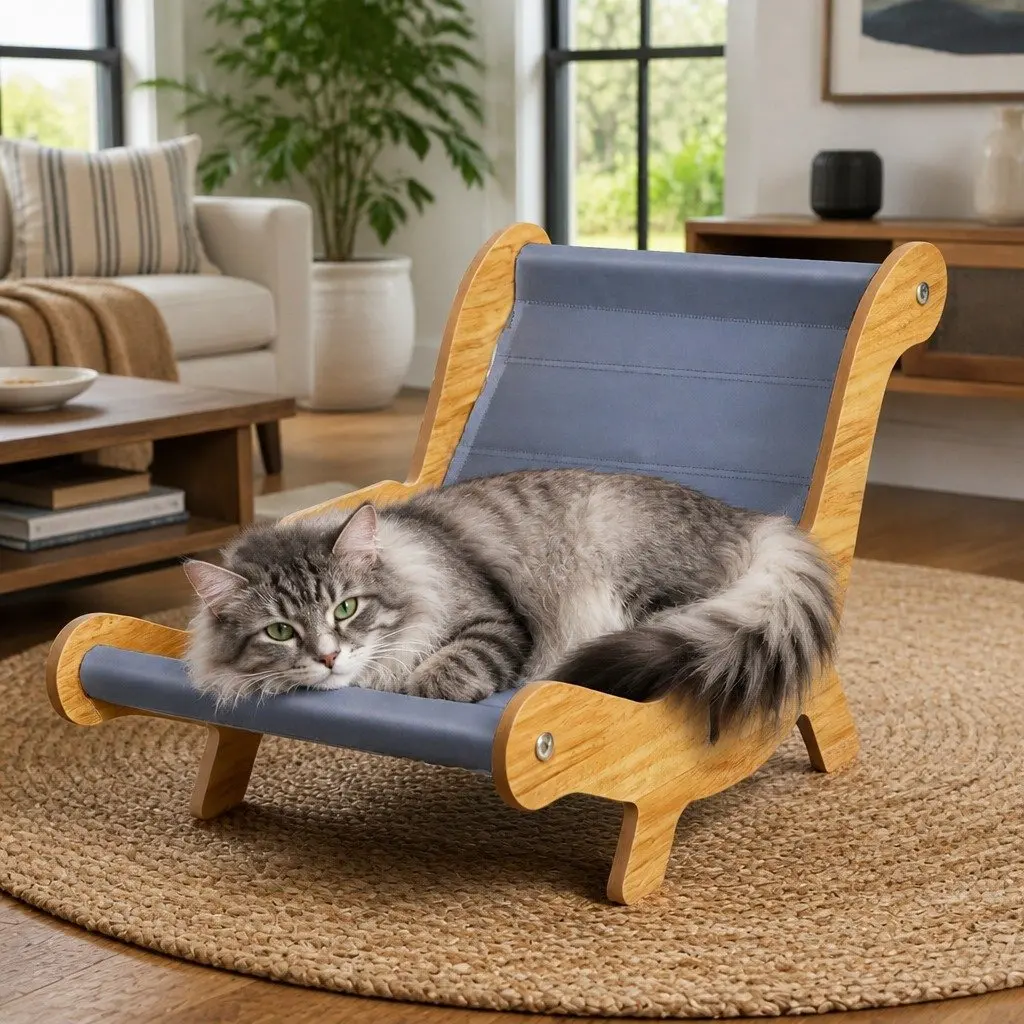 Cat Cooling Bed L-Shaped Gel Sofa Lounger Indoor Grey Wood