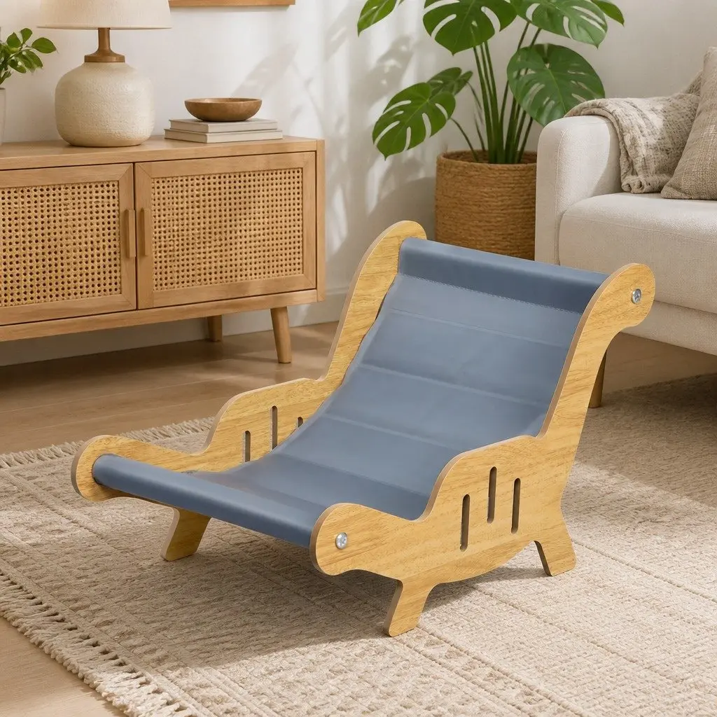 Cat Cooling Bed L-Shaped Gel Sofa Lounger Indoor Grey Wood