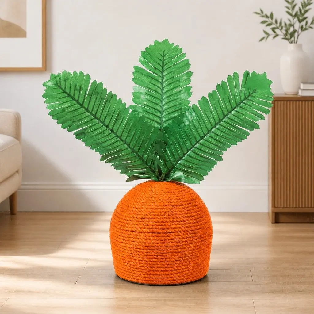 Cat Scratching Post Carrot Design Interactive Toy Sisal Rope Climbing Play Pole