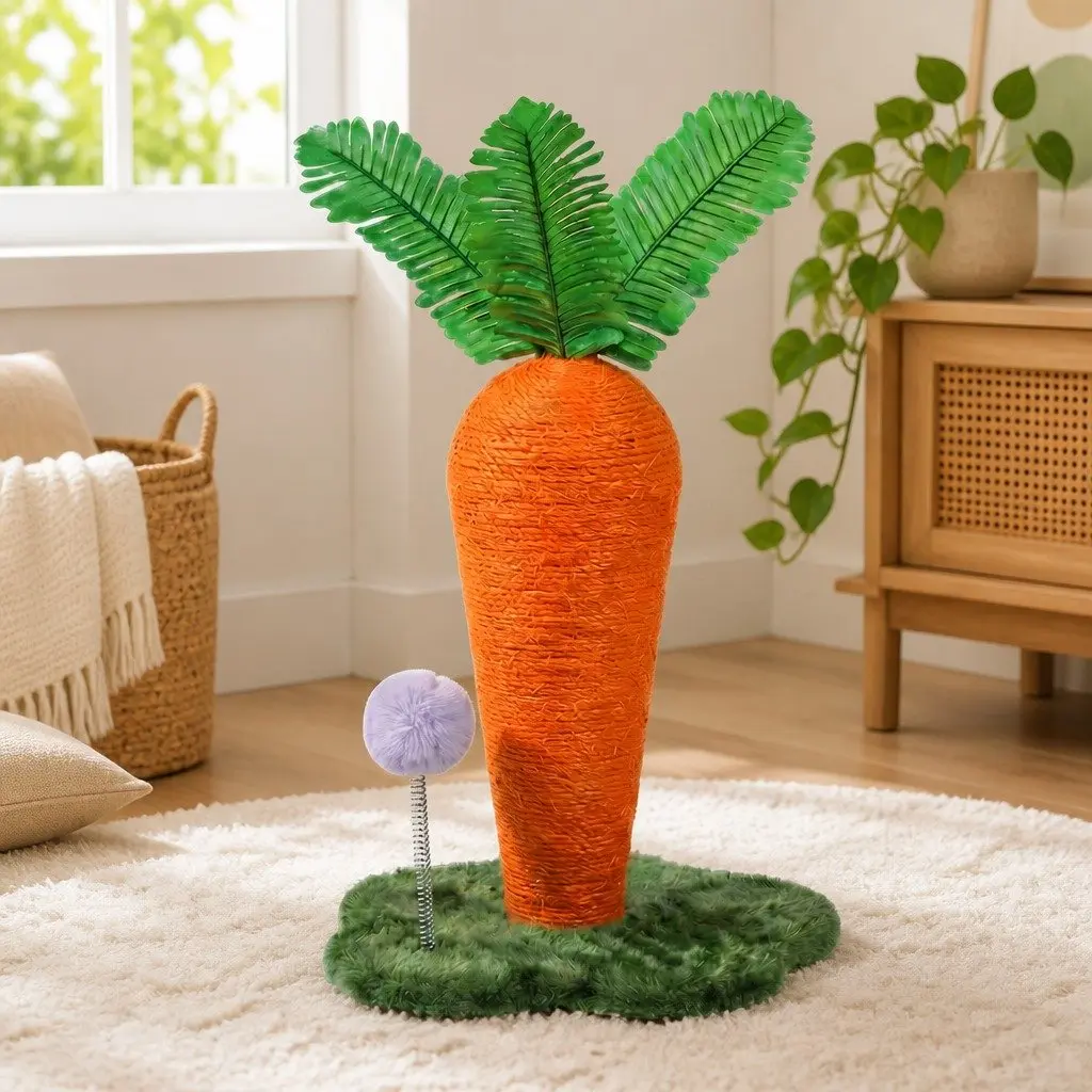 Cat Scratching Post Carrot Design Interactive Toy Sisal Rope Climbing Play Pole