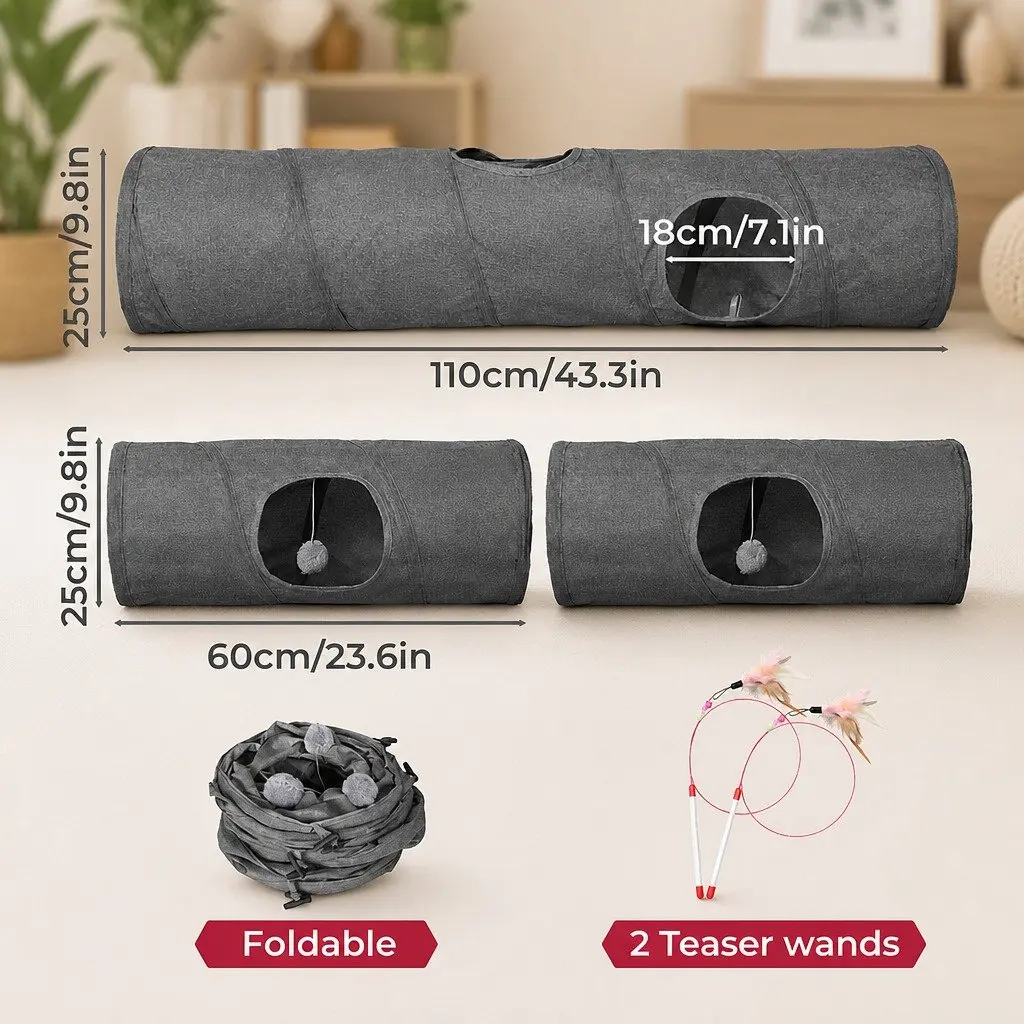 Cat Tunnel Modular Foldable Interactive Play Tube 3 Piece