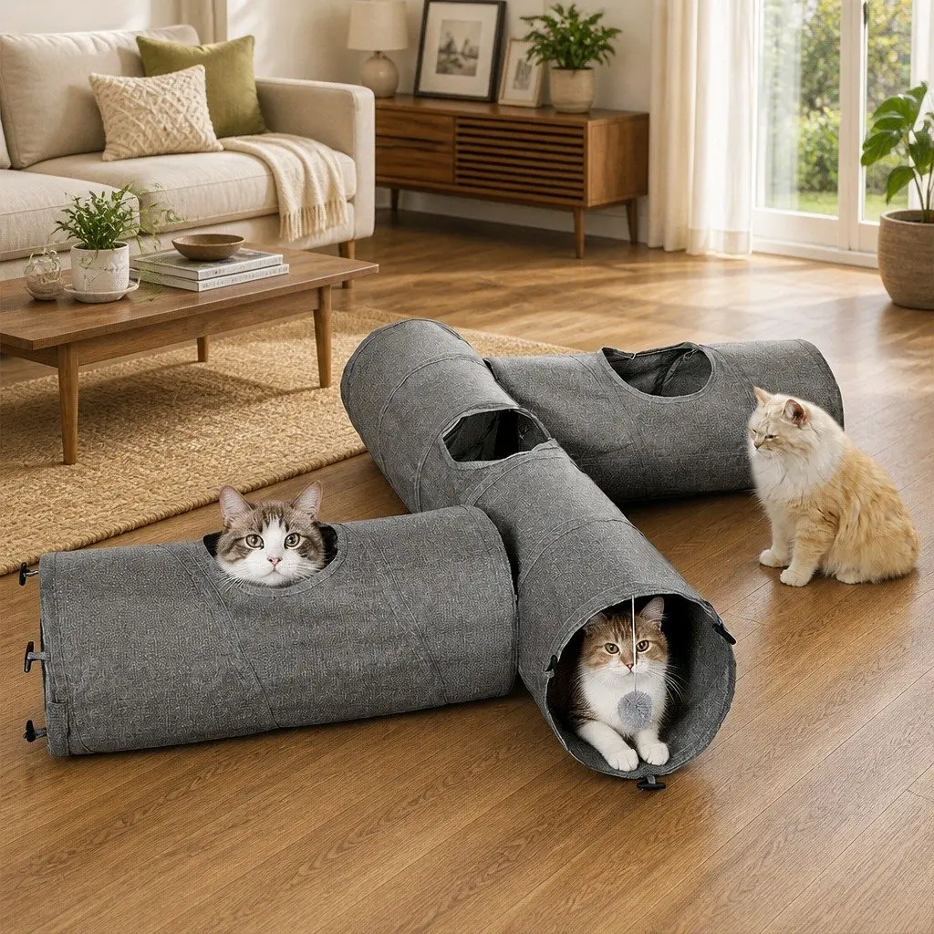 Cat Tunnel Modular Foldable Interactive Play Tube 3 Piece