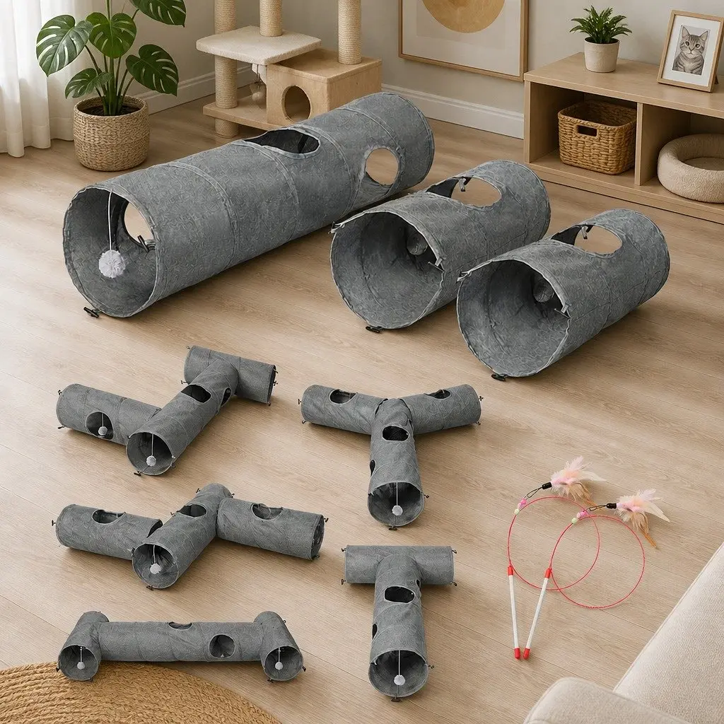 Cat Tunnel Modular Foldable Interactive Play Tube 3 Piece