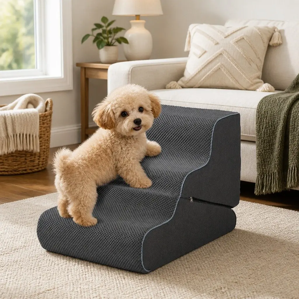 Adjustable Dog Ramp Stairs 2-in-1 Pet Steps Portable Foam Small Dogs Joint