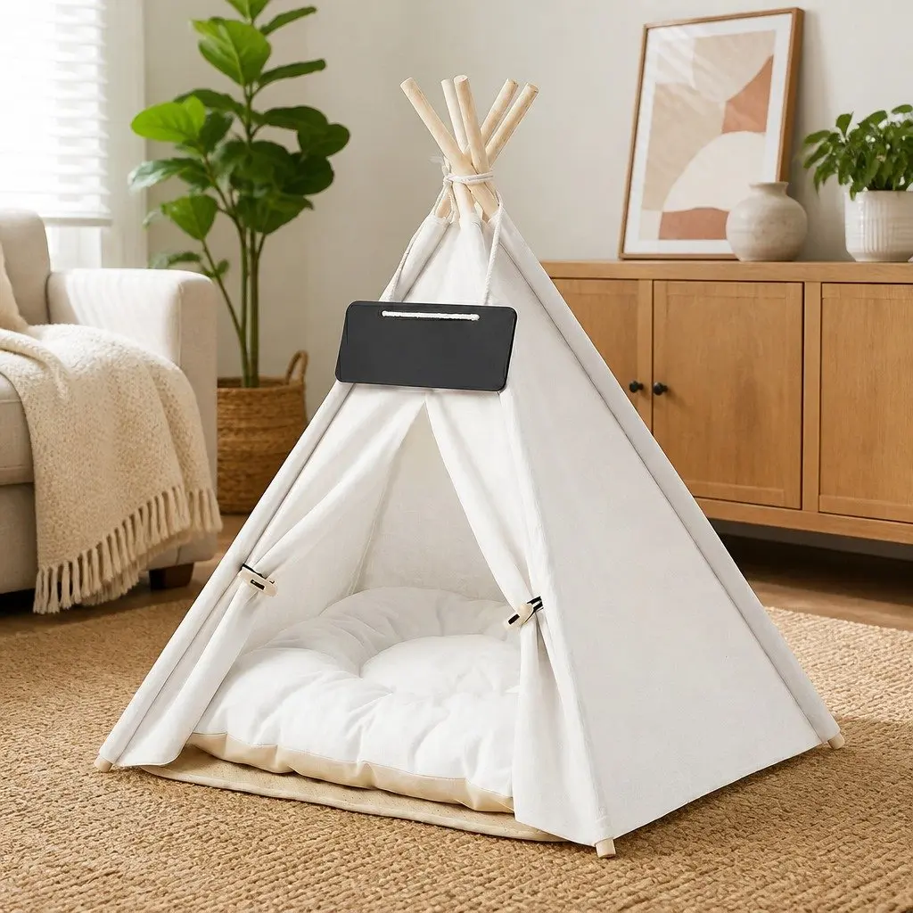 Pet Tent Dog Bed Indoor Hideaway Washable Cushion 60cm x 60cm