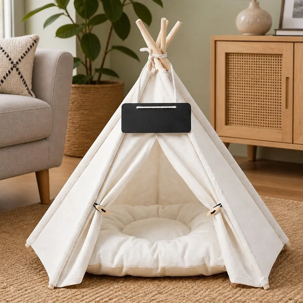 Pet Tent Dog Bed Indoor Hideaway Washable Cushion 60cm x 60cm