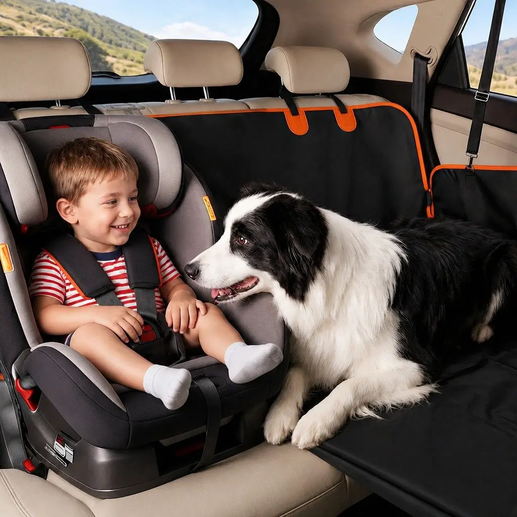 Dog Car Seat Cover Pet Back Seat Hammock 4-in-1 Convertible Cargo Liner