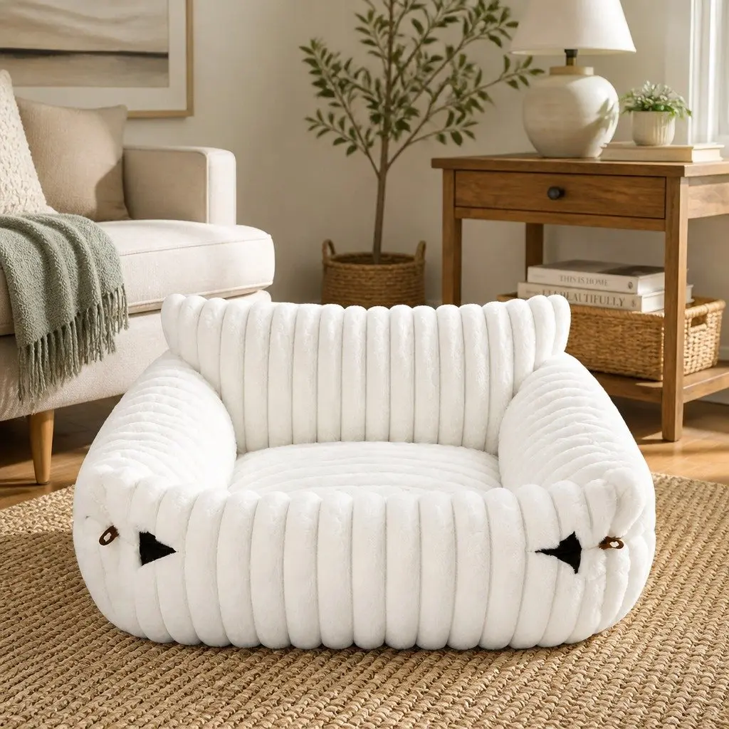 Cat Bed Sofa Couch Pet Lounge Expandable Snap Button Extended Plush Removable
