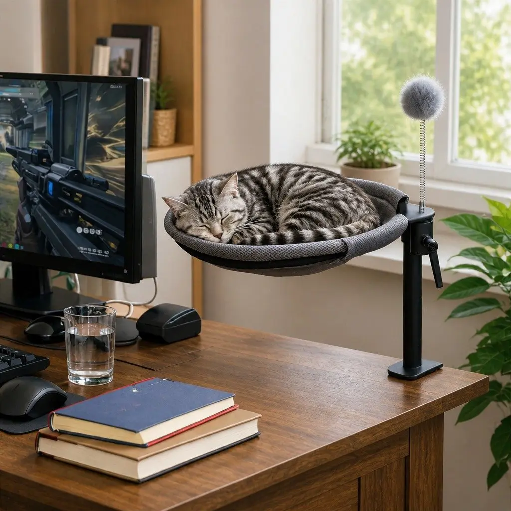 Cat Desk Hammock 360 Rotatable Adjustable Height Washable Pet Nest 42x39x30cm