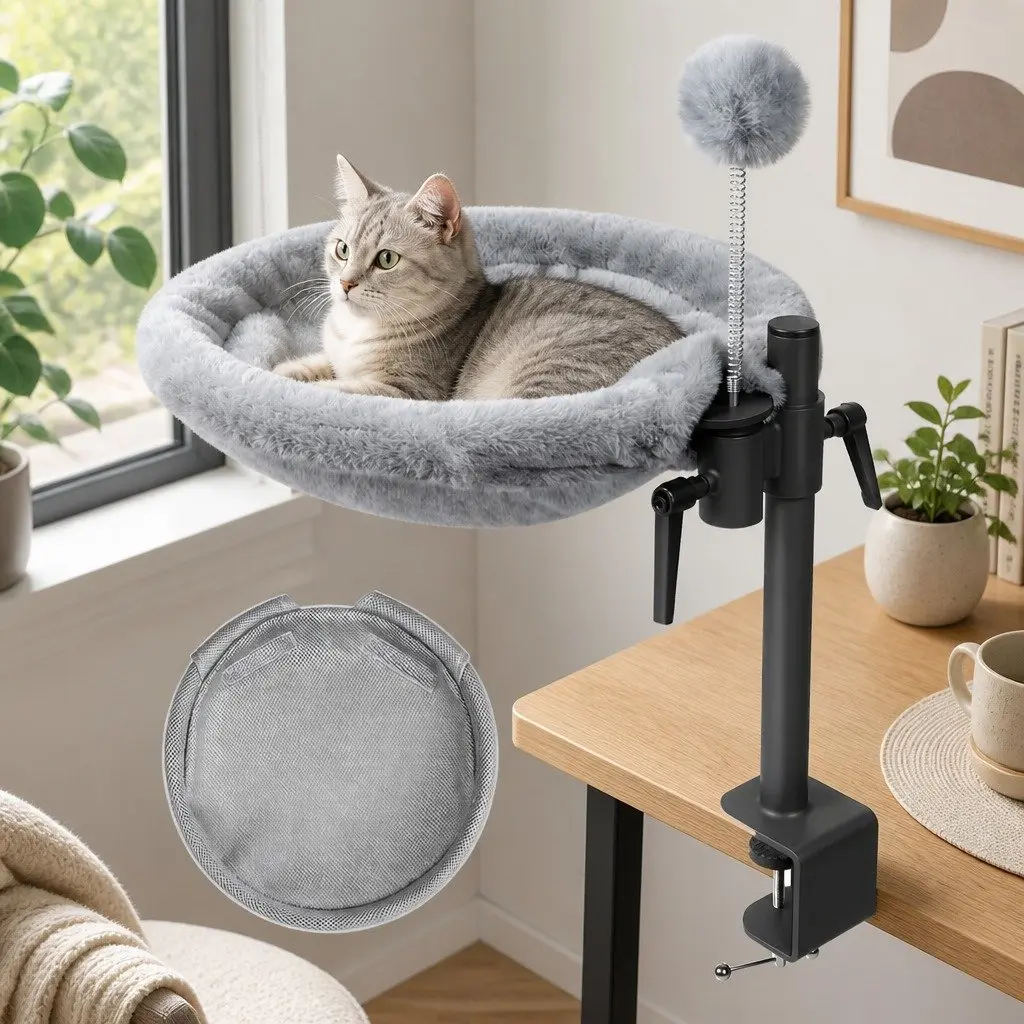 Cat Desk Hammock 360 Rotatable Adjustable Height Washable Pet Nest 42x39x30cm