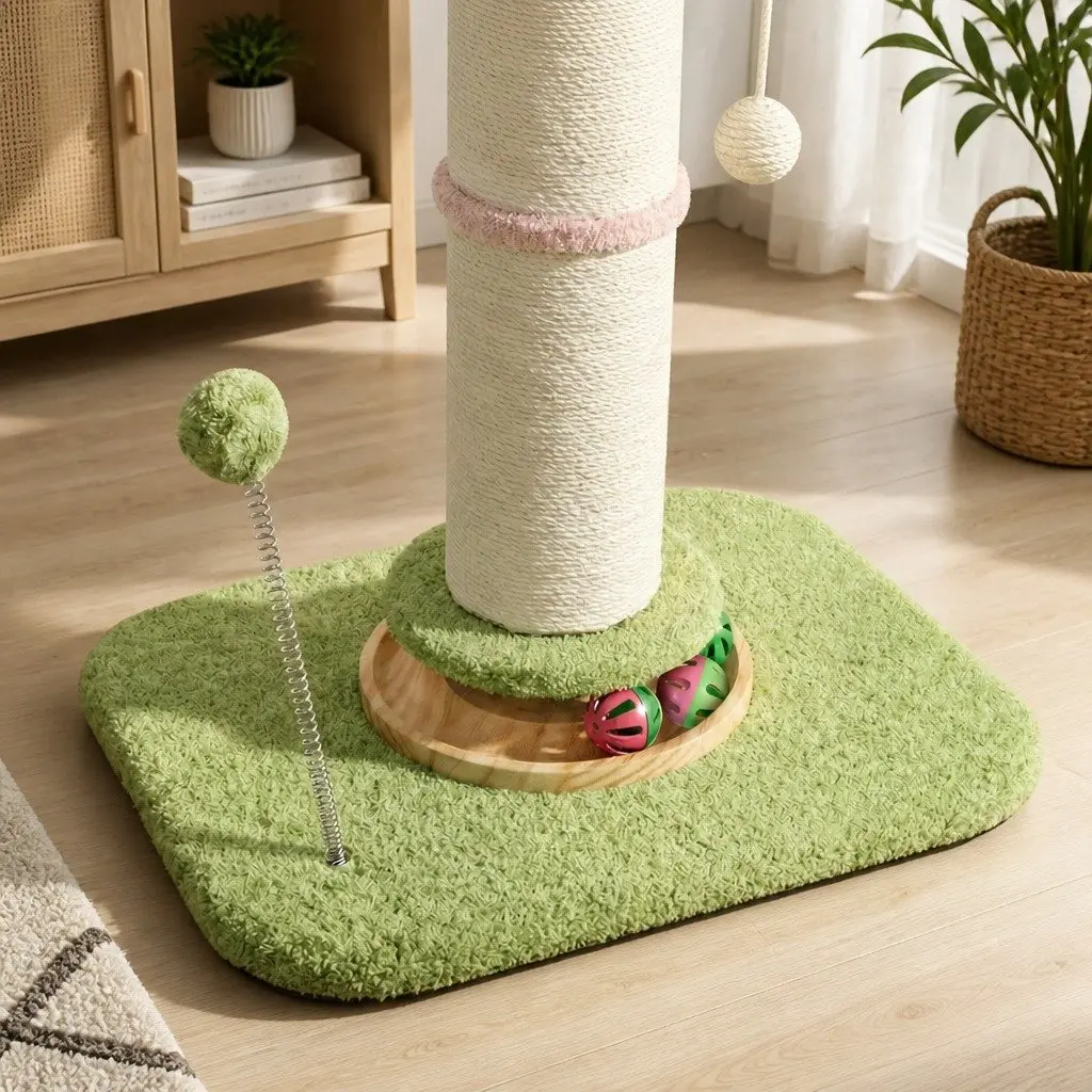 Cat Scratching Post Flower Tower Plush 61.5cm Indoor Feline Tree with Natural Sisal Wrapped Post and Interactive Play Balls