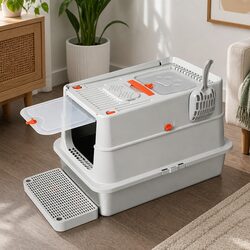 Stainless Steel Cat Litter Box Enclosed Large Hooded High Sided Kitty Toilet