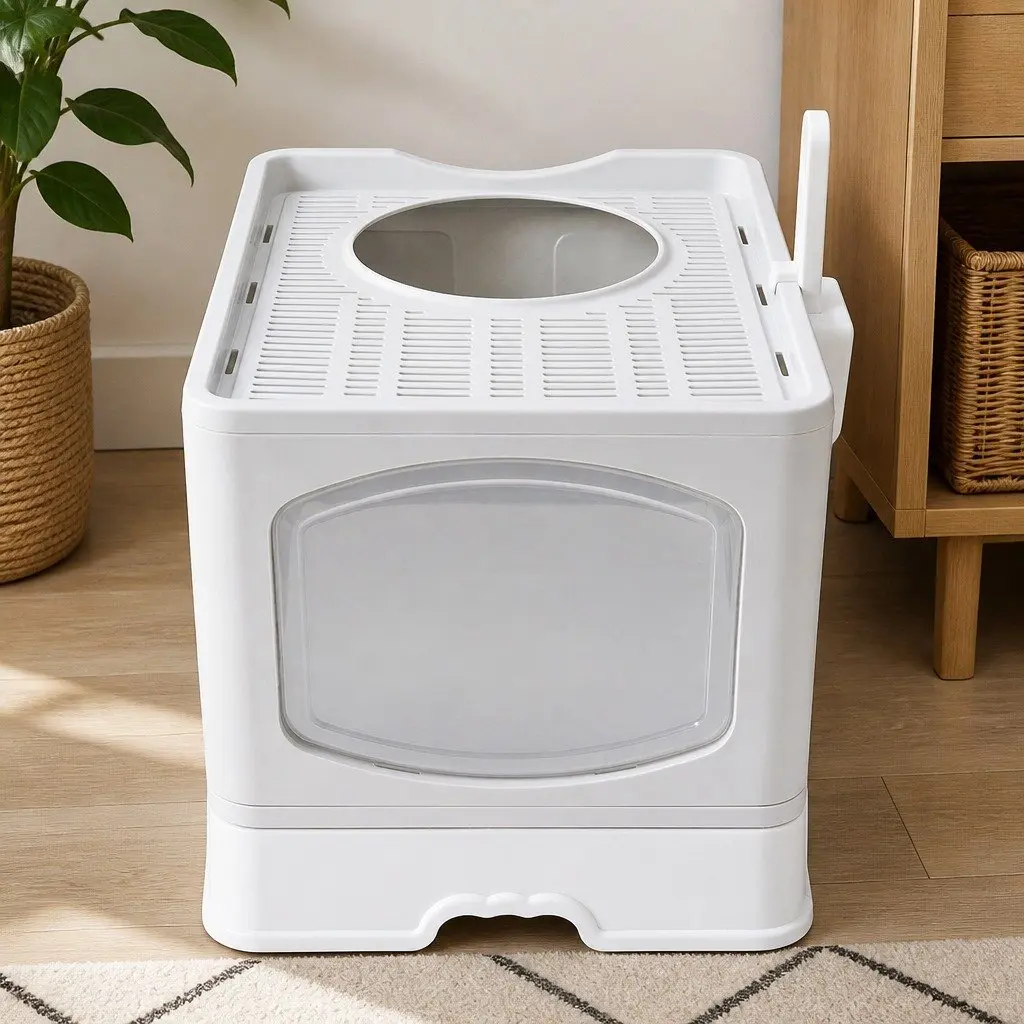 Cat Litter Box Top Entry Foldable Covered Tray Enclosed Private Space Grey 50cm x 40cm x 40cm