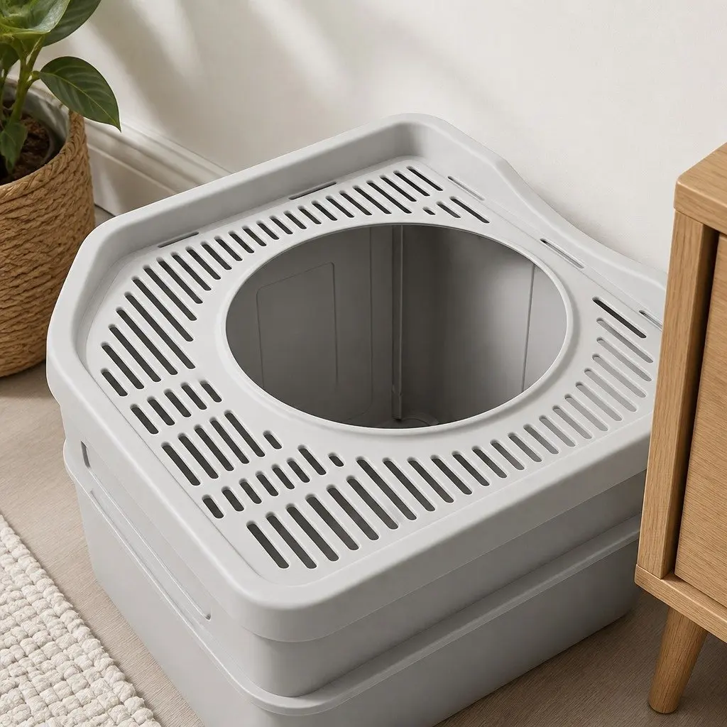 Cat Litter Box Top Entry Foldable Covered Tray Enclosed Private Space Grey 50cm x 40cm x 40cm