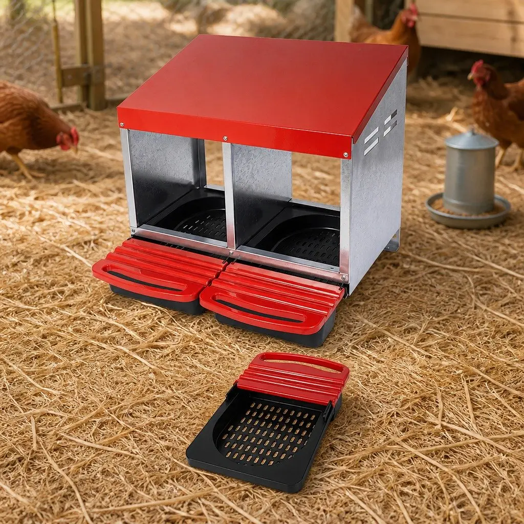 Chicken Nesting Box 2 Hole Roll Away Egg Collection Tray Backyard Poultry Coop