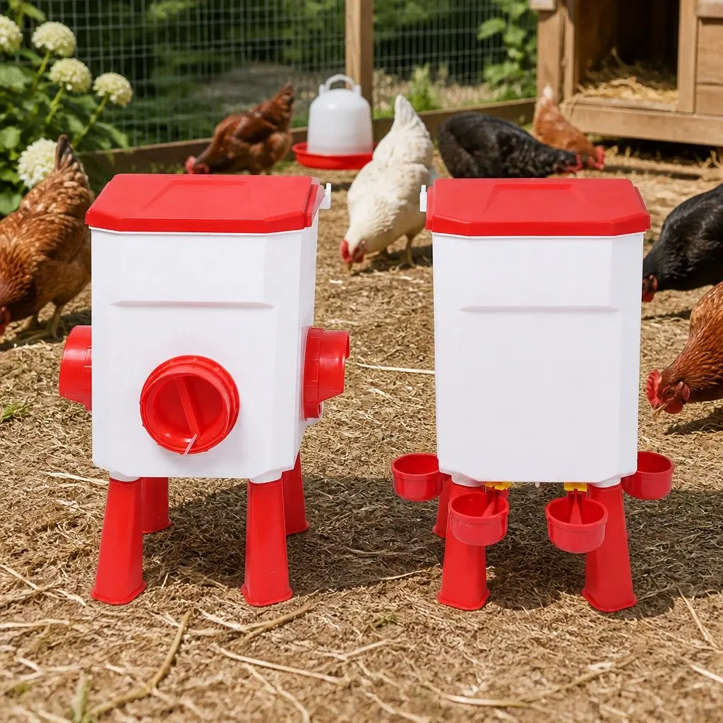 Auto Chicken Feeder and Waterer Set 12kg 11L Gravity Poultry Drinker Coop