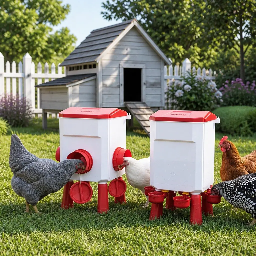 Auto Chicken Feeder and Waterer Set 12kg 11L Gravity Poultry Drinker Coop