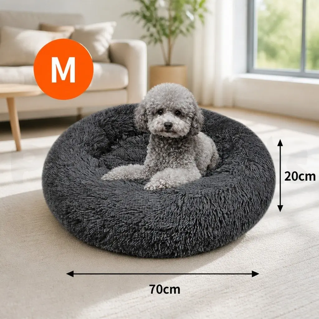 Plush Nesting Pet Bed Calming Sleep Mat 70cm Dark Grey for Dogs and Cats