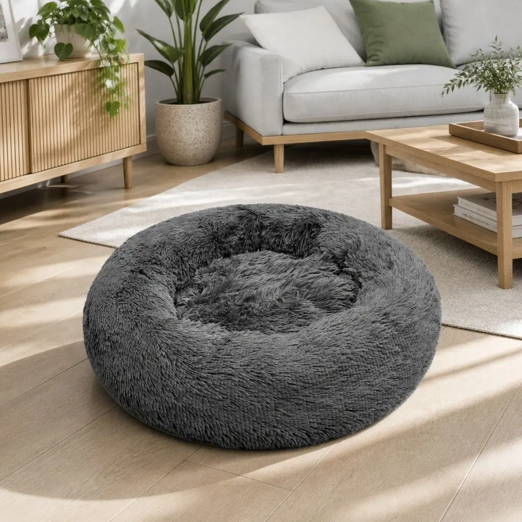 Plush Nesting Pet Bed Calming Sleep Mat 70cm Dark Grey for Dogs and Cats