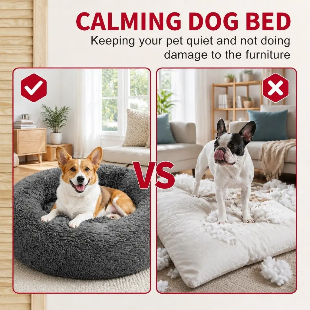 Plush Nesting Pet Bed Calming Sleep Mat 70cm Dark Grey for Dogs and Cats