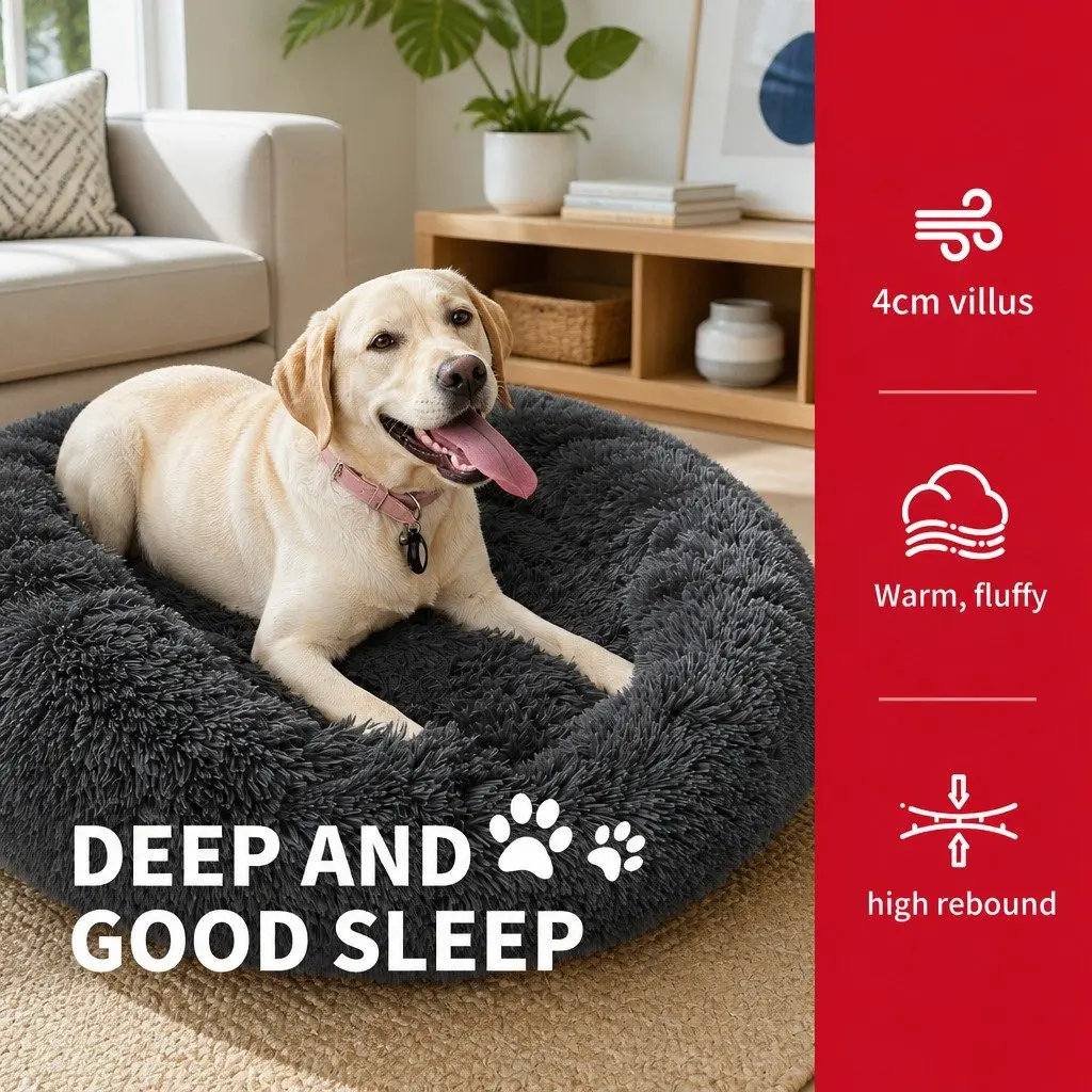 Plush Nesting Pet Bed Calming Sleep Mat 70cm Dark Grey for Dogs and Cats
