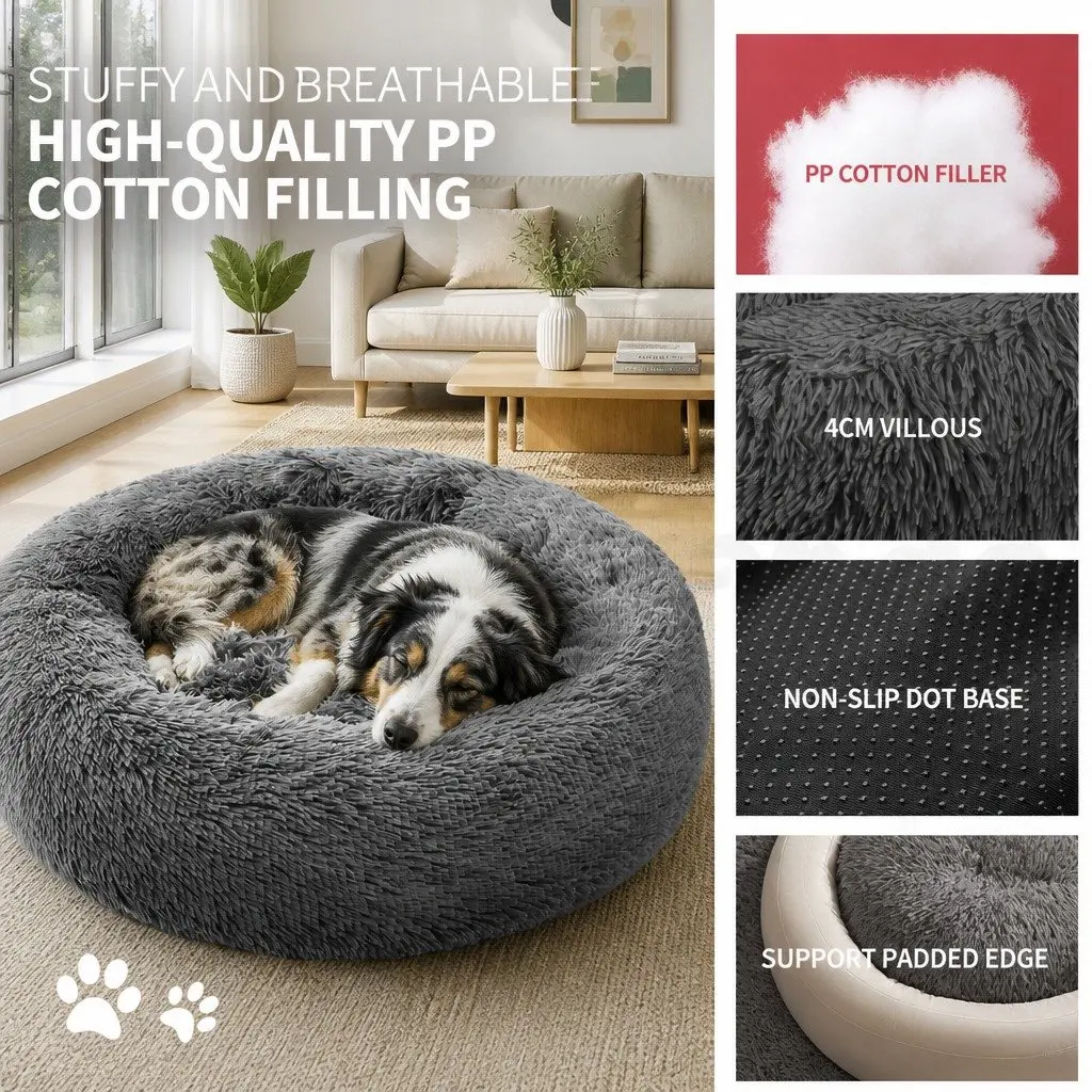 Plush Nesting Pet Bed Calming Sleep Mat 70cm Dark Grey for Dogs and Cats