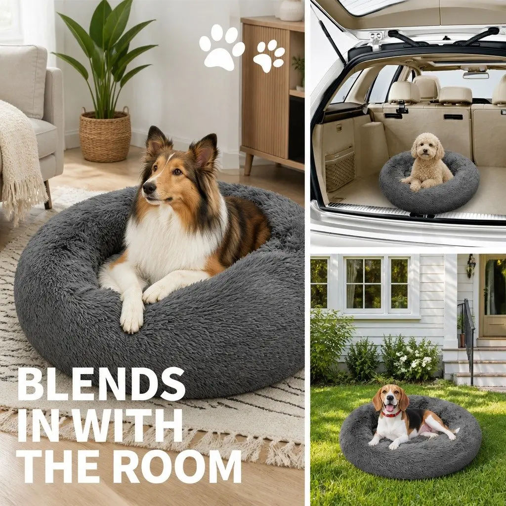 Plush Nesting Pet Bed Calming Sleep Mat 70cm Dark Grey for Dogs and Cats
