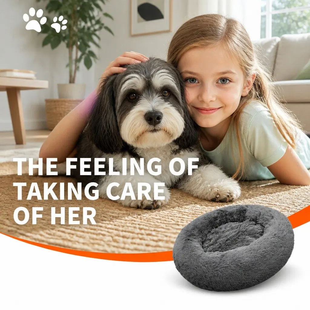Plush Nesting Pet Bed Calming Sleep Mat 70cm Dark Grey for Dogs and Cats