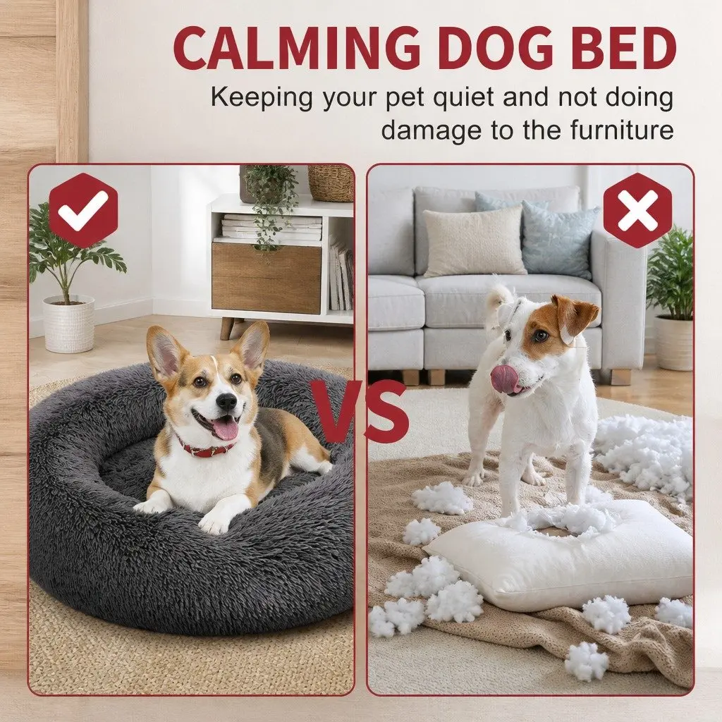 Dog Cat Pet Bed Warm Soft Washable Calming Mat Puppy Sleeping Pad Dark Gray