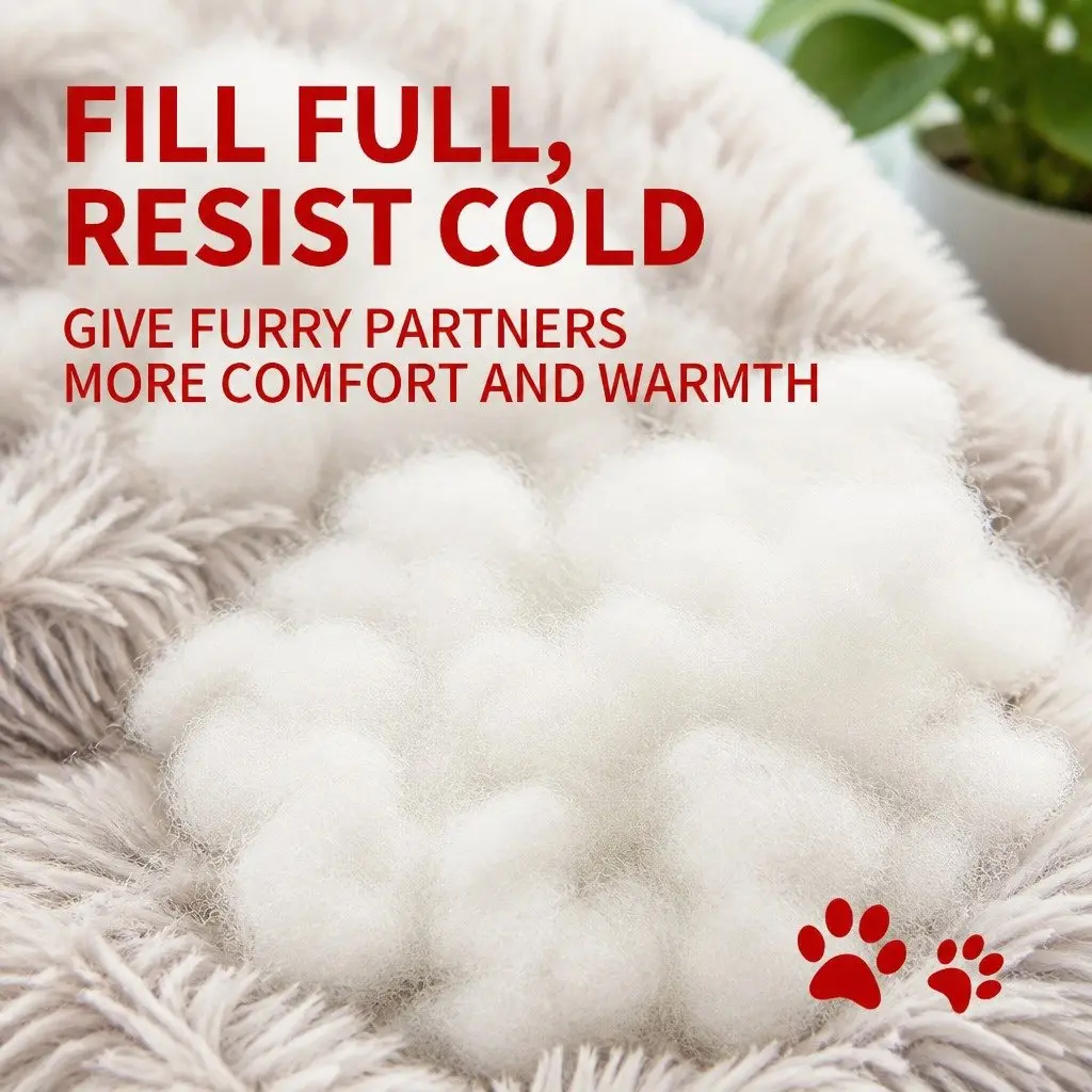 Dog Bed Plush Warm Round Cushion Non-Slip 90cm Light Coffee