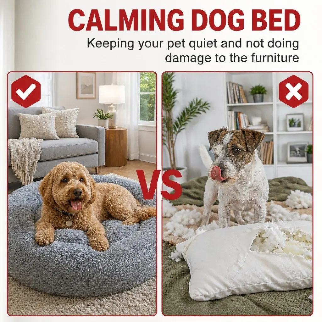 Round Dog Bed Warm Plush Nest M 70cm Light Grey