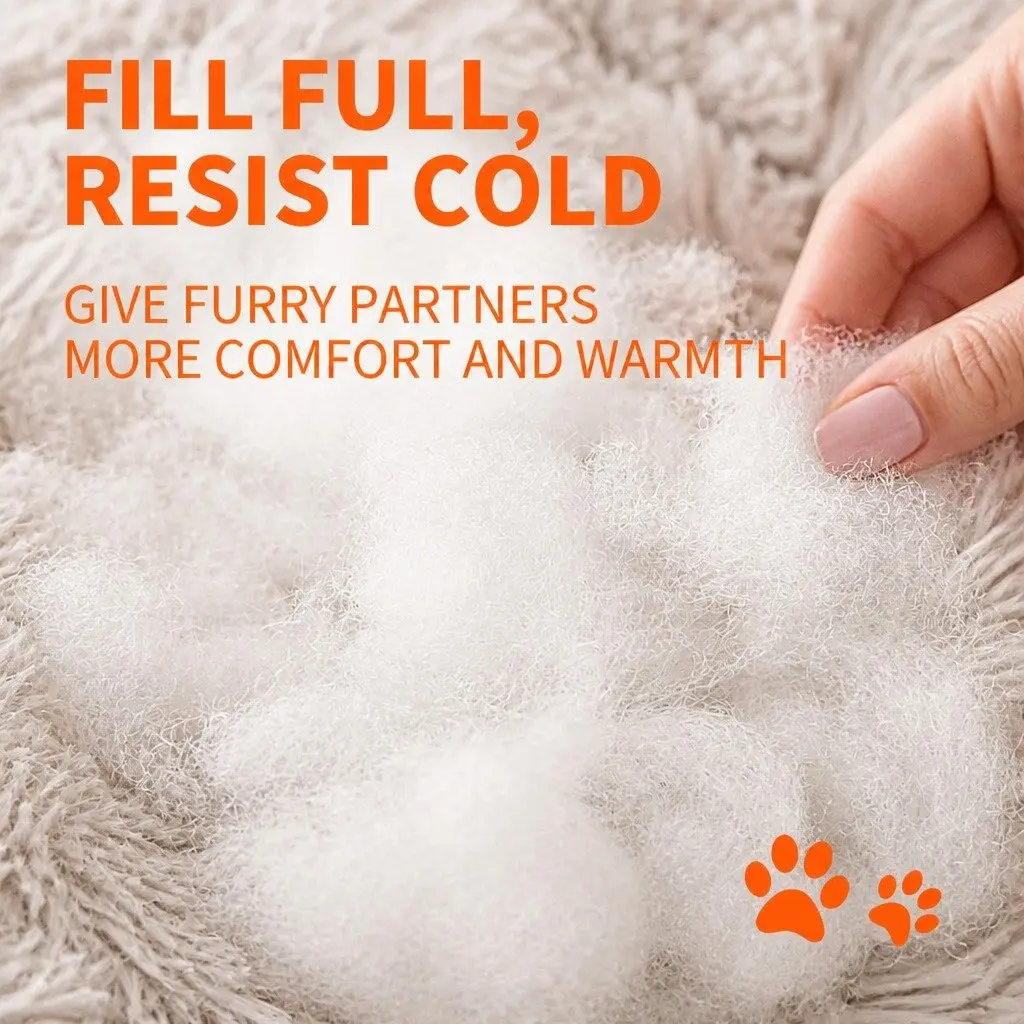 Round Dog Bed Warm Plush Nest M 70cm Light Grey