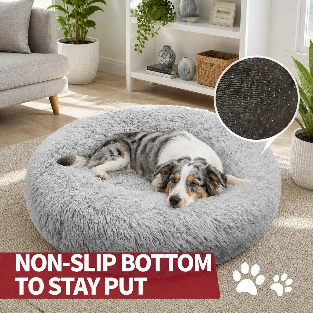 Round Dog Bed Warm Plush Nest M 70cm Light Grey