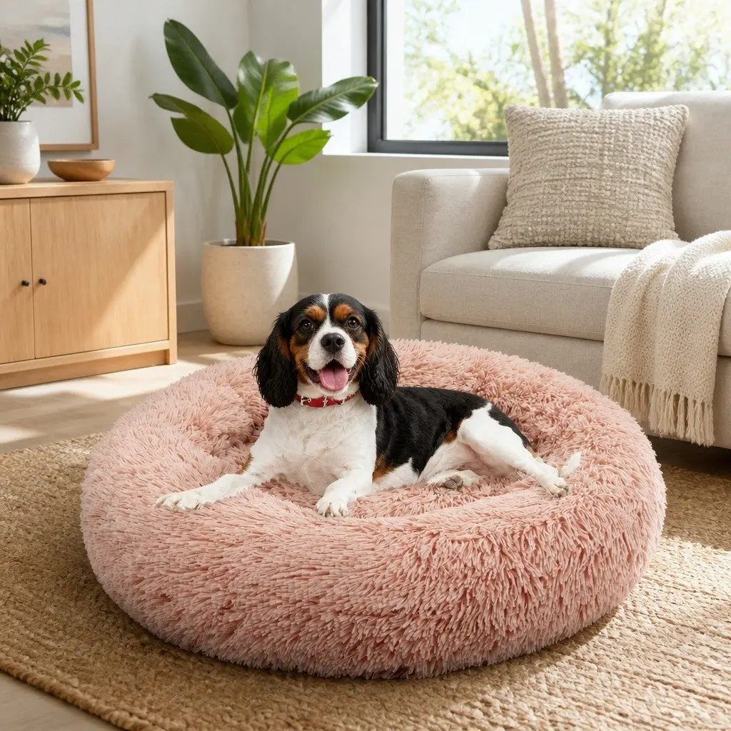 Dog Bed Plush Nest Comfy Large 90cm Pink