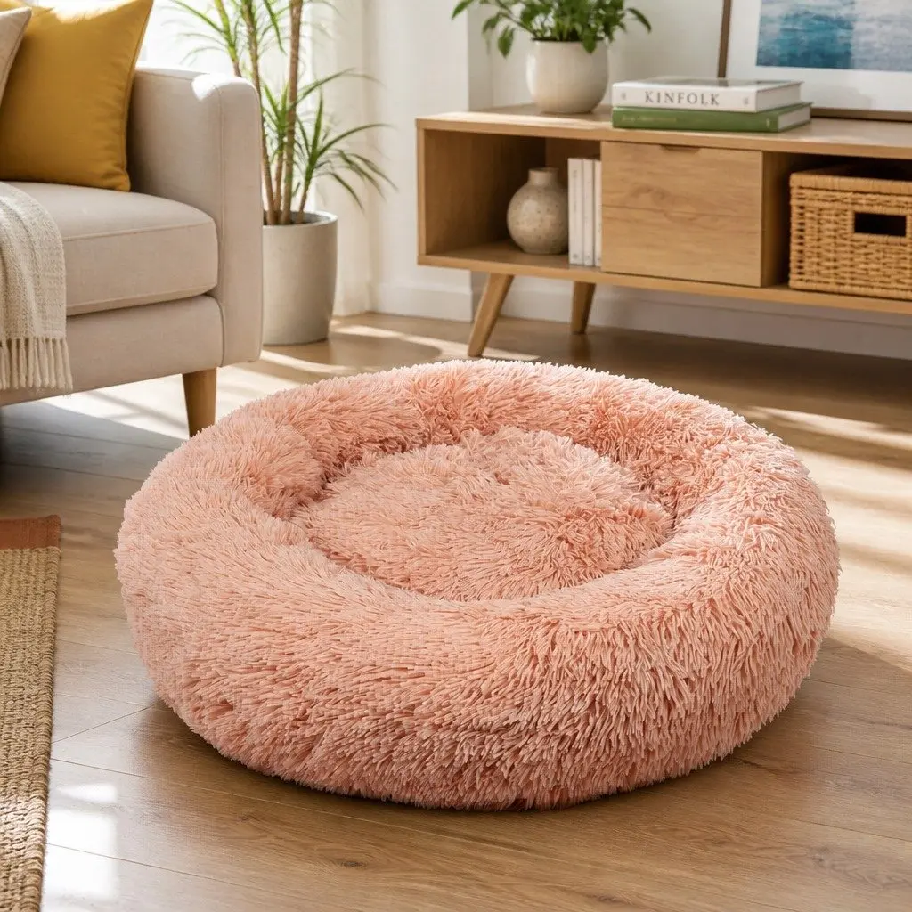 Dog Bed Plush Nest Comfy Large 90cm Pink