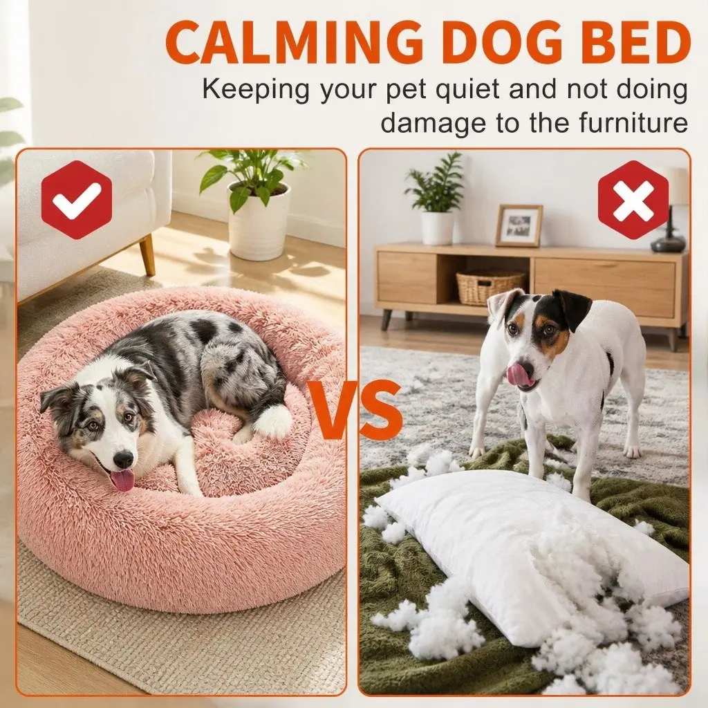 Dog Bed Plush Nest Comfy Large 90cm Pink