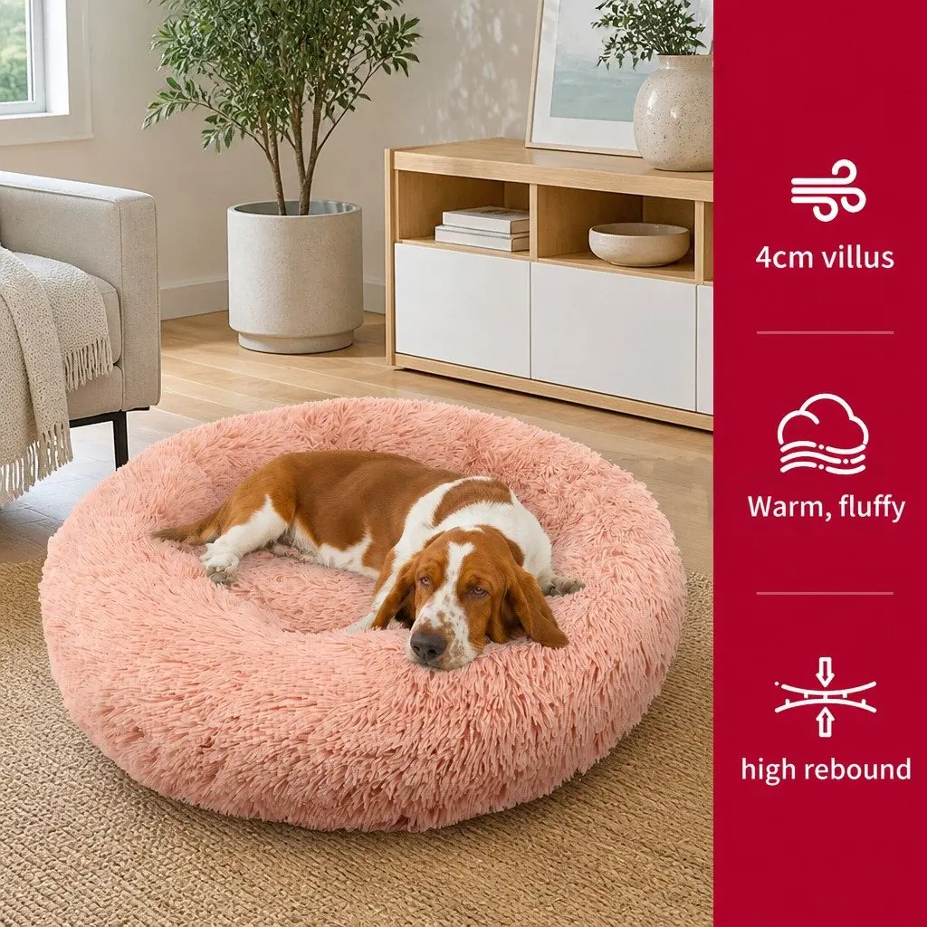 Dog Bed Plush Nest Comfy Large 90cm Pink