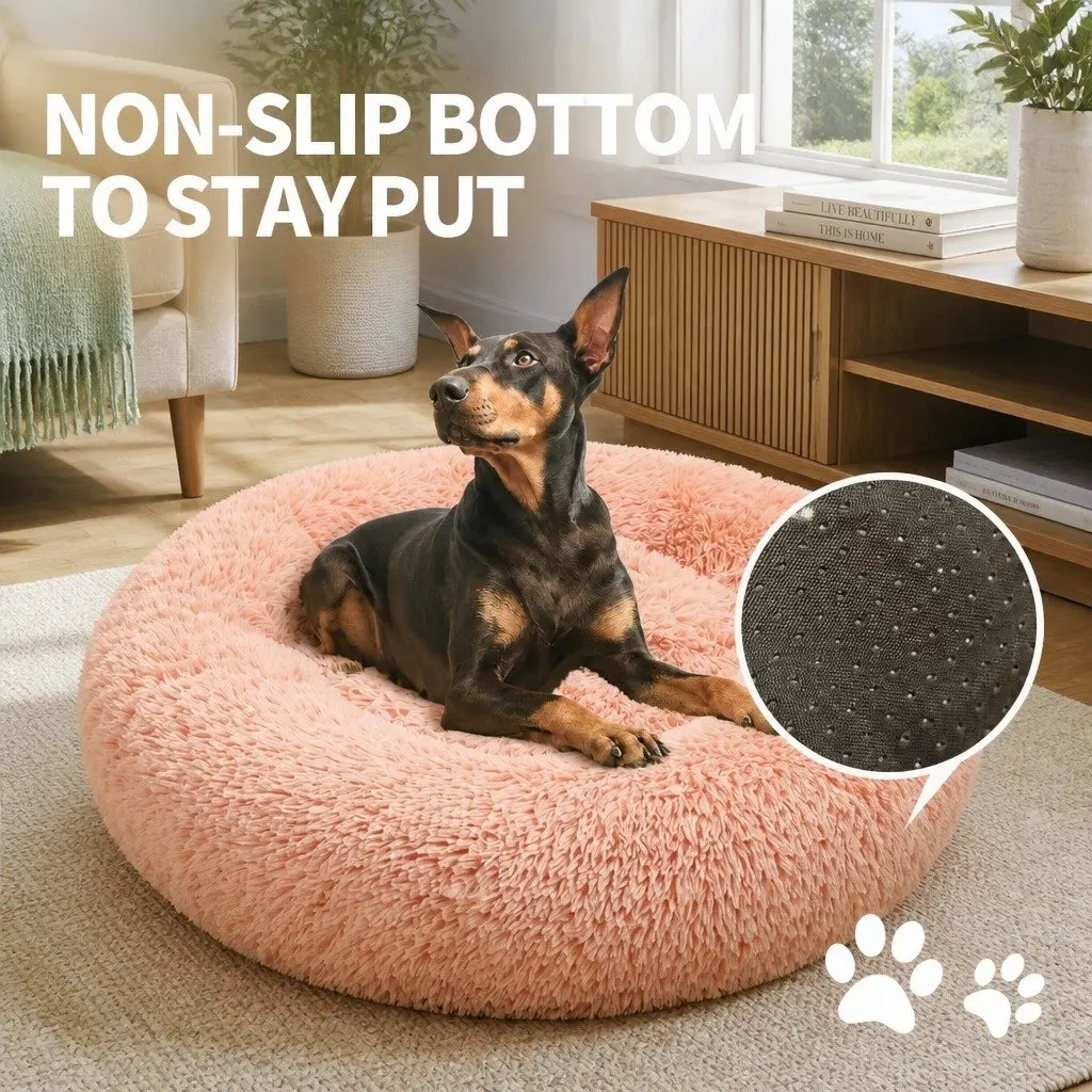 Dog Bed Plush Nest Comfy Large 90cm Pink