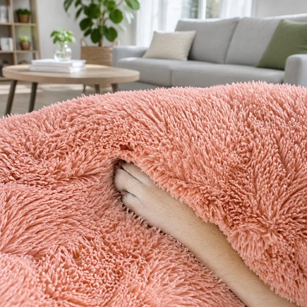 Round Pet Dog Bed Warm Plush Nest Comfortable Sleep Kennel M 70cm Pink
