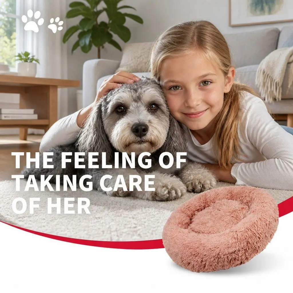 Round Pet Dog Bed Warm Plush Nest Comfortable Sleep Kennel M 70cm Pink