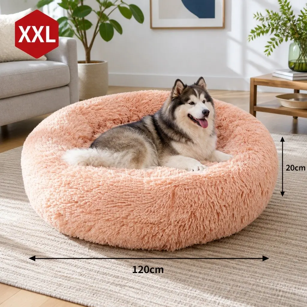 Round Plush Pet Dog Bed Warm Nest Comfortable Sleeping Kennel Pink XXL