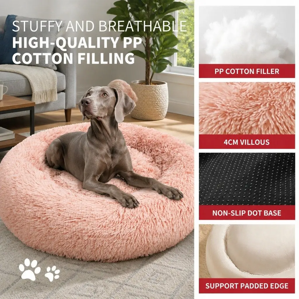 Round Plush Pet Dog Bed Warm Nest Comfortable Sleeping Kennel Pink XXL