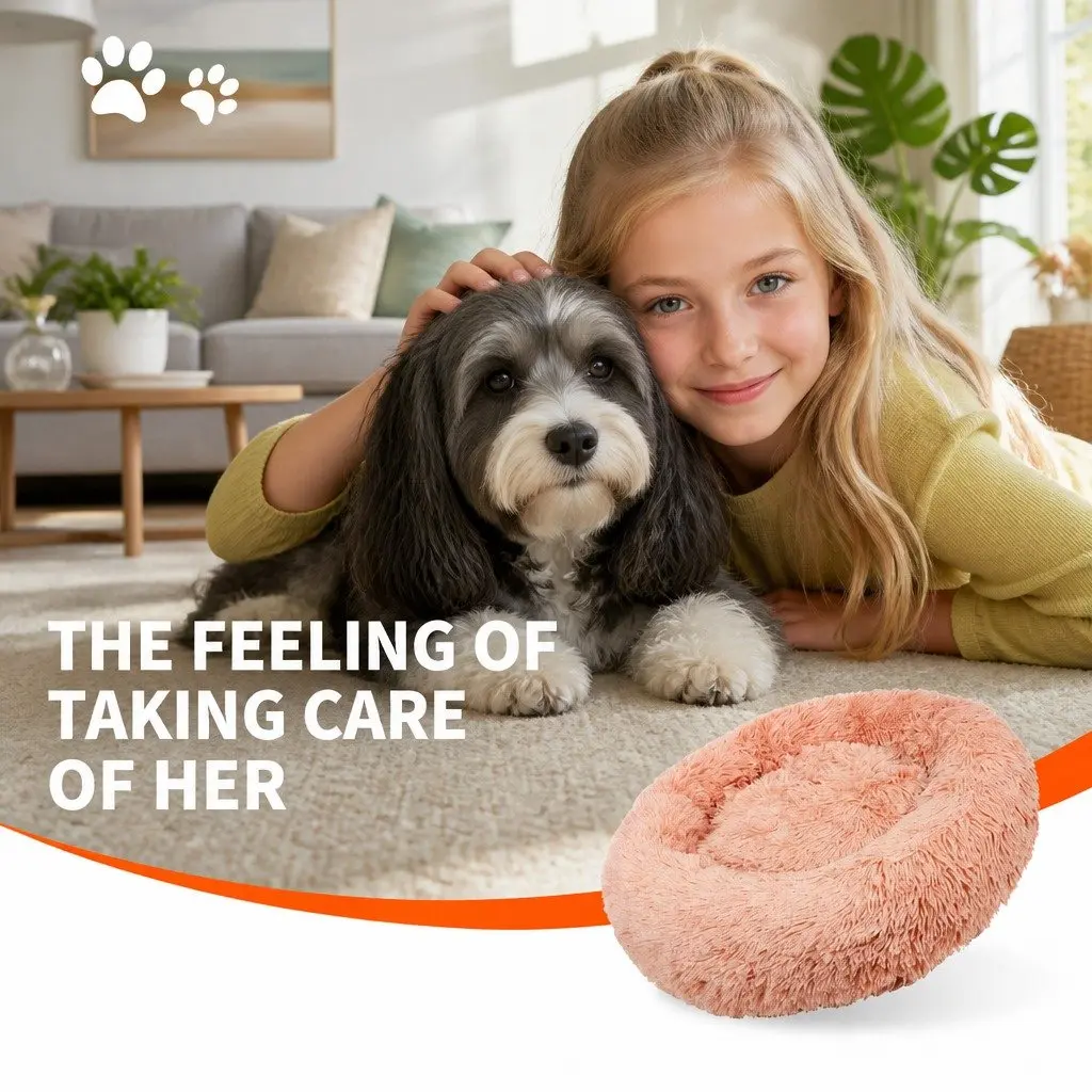 Round Plush Pet Dog Bed Warm Nest Comfortable Sleeping Kennel Pink XXL