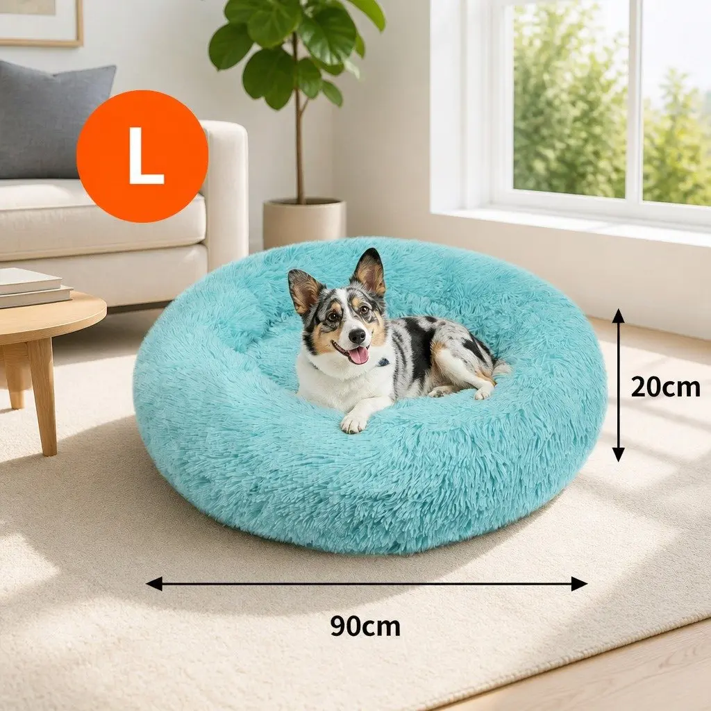 Dog Bed Round Plush Warm Sleeping Mat Large 90cm