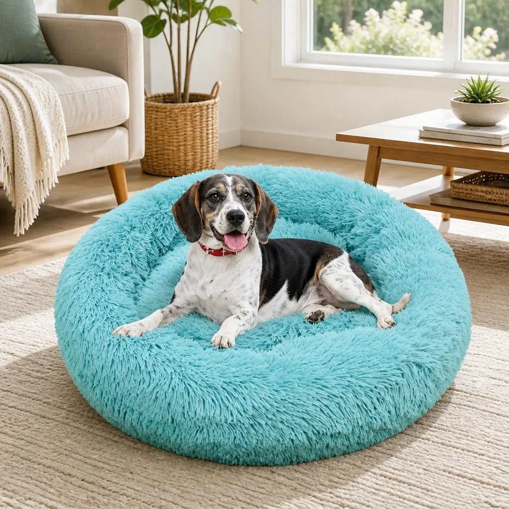 Dog Bed Round Plush Warm Sleeping Mat Large 90cm