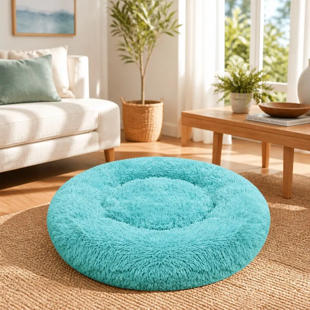 Dog Bed Round Plush Warm Sleeping Mat Large 90cm